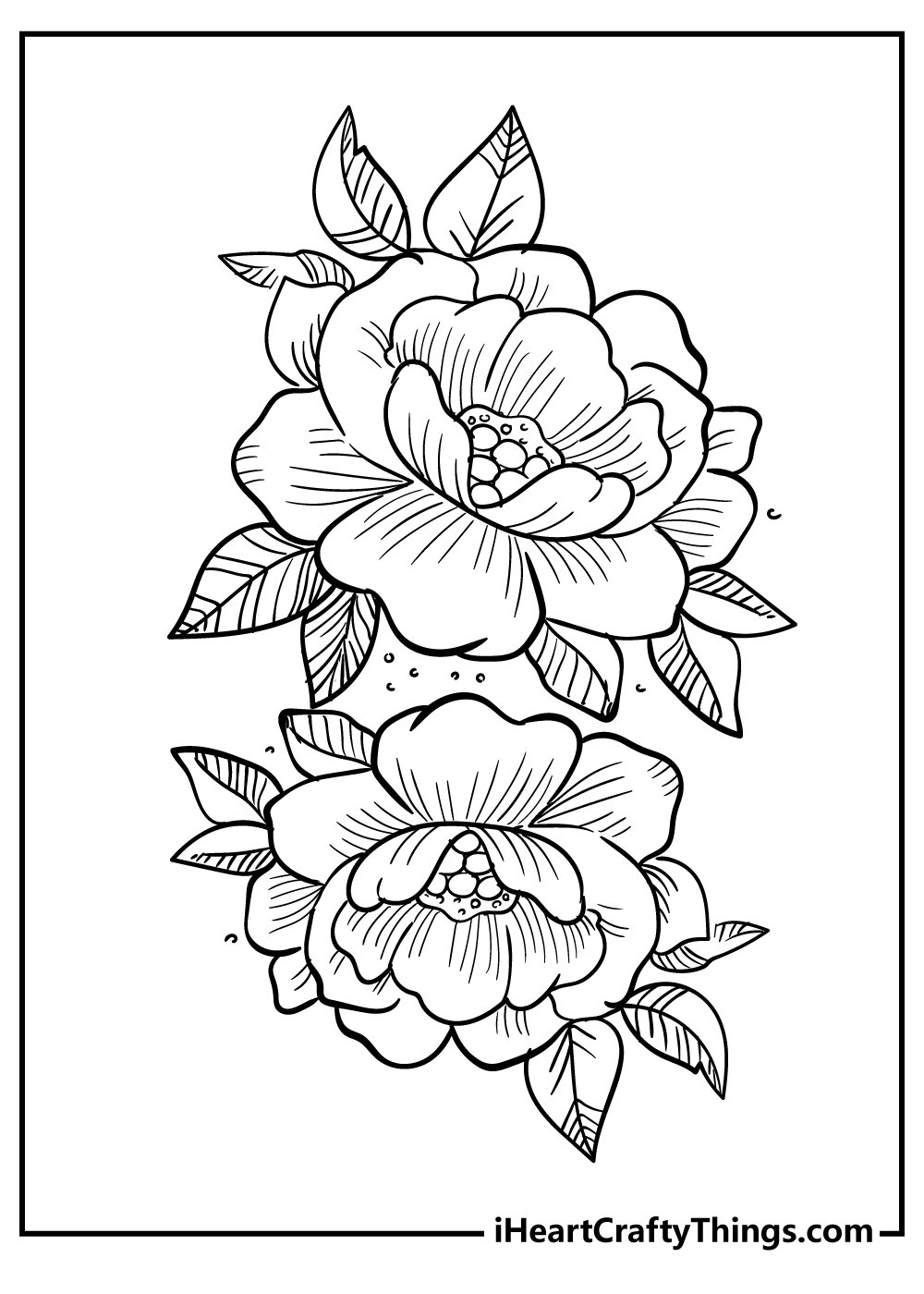 Free printable floral arrangement coloring page with two large flowers